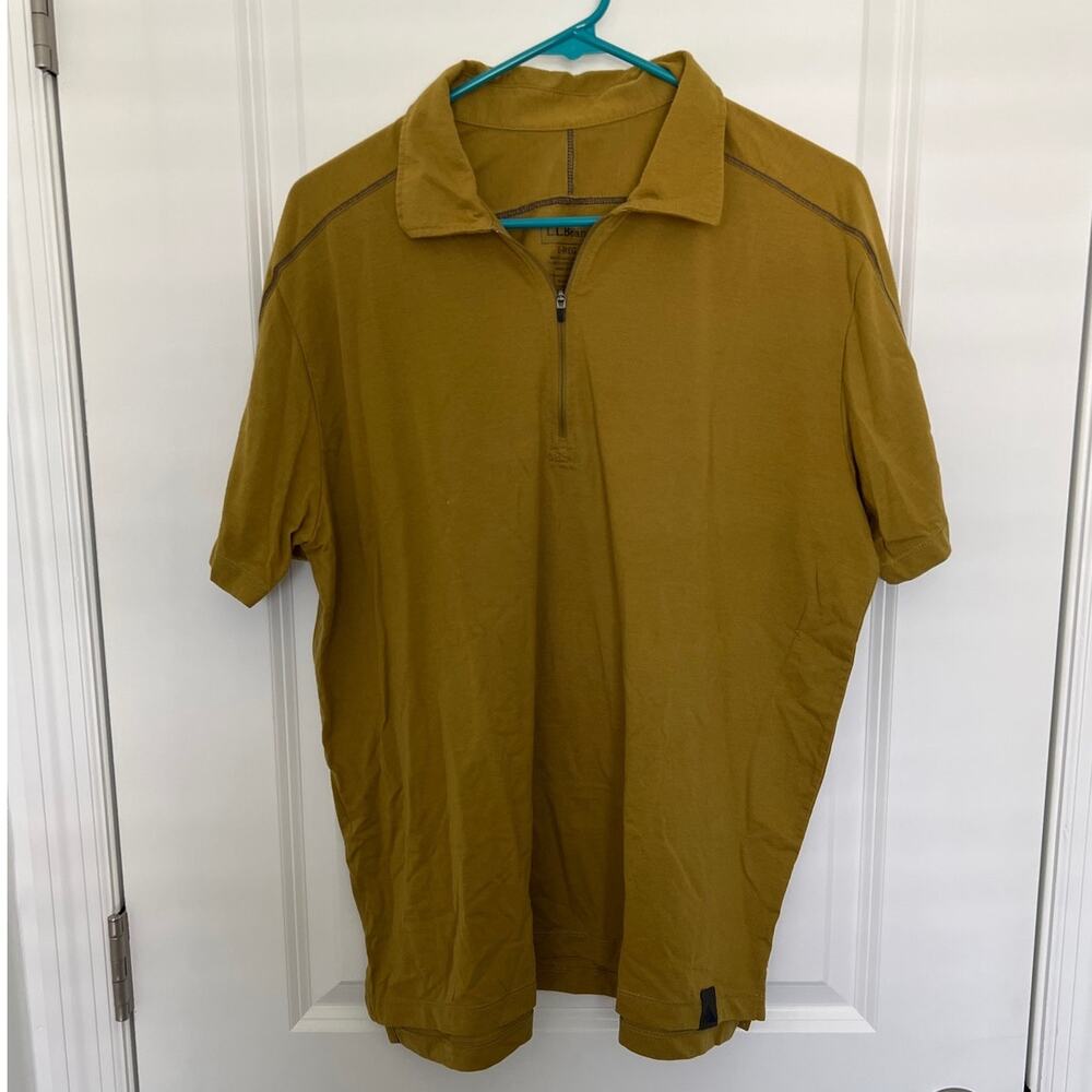 L.L.Bean Regular Fit Short Sleeve Collared 1/4 Zip Polo Shirt Mustard Mens Large